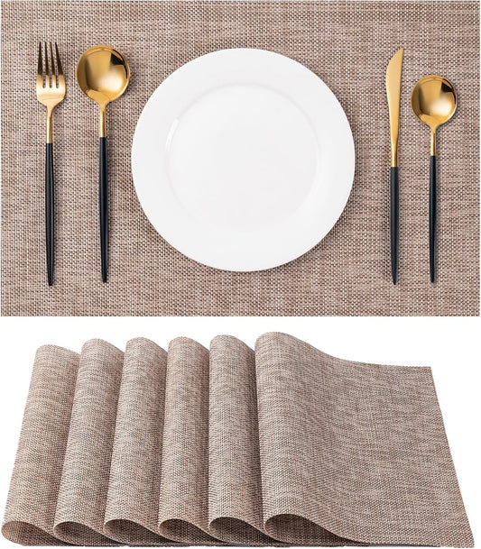 Placemats Set of 6 Washable Indoor/Outdoor Vinyl Place Mats for Dining Table Durable Non-Slip Heat