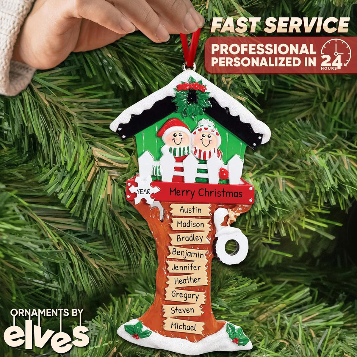 3D Treehouse Family of 9 Ornament 2025 Personalized Family Christmas Ornaments 2025 | Siblings
