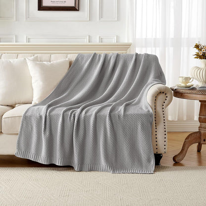 Joydeco Chunky Cable Knit Throw Blanket, Lightweight 100% Cotton Soft Cozy Throw Twin Blanket for