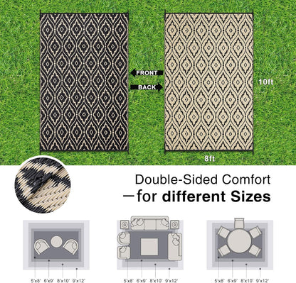 OLANLY Outdoor Rug 8x10 ft Waterproof, Outdoor Plastic Straw Rug with Geometric Pattern Clearance