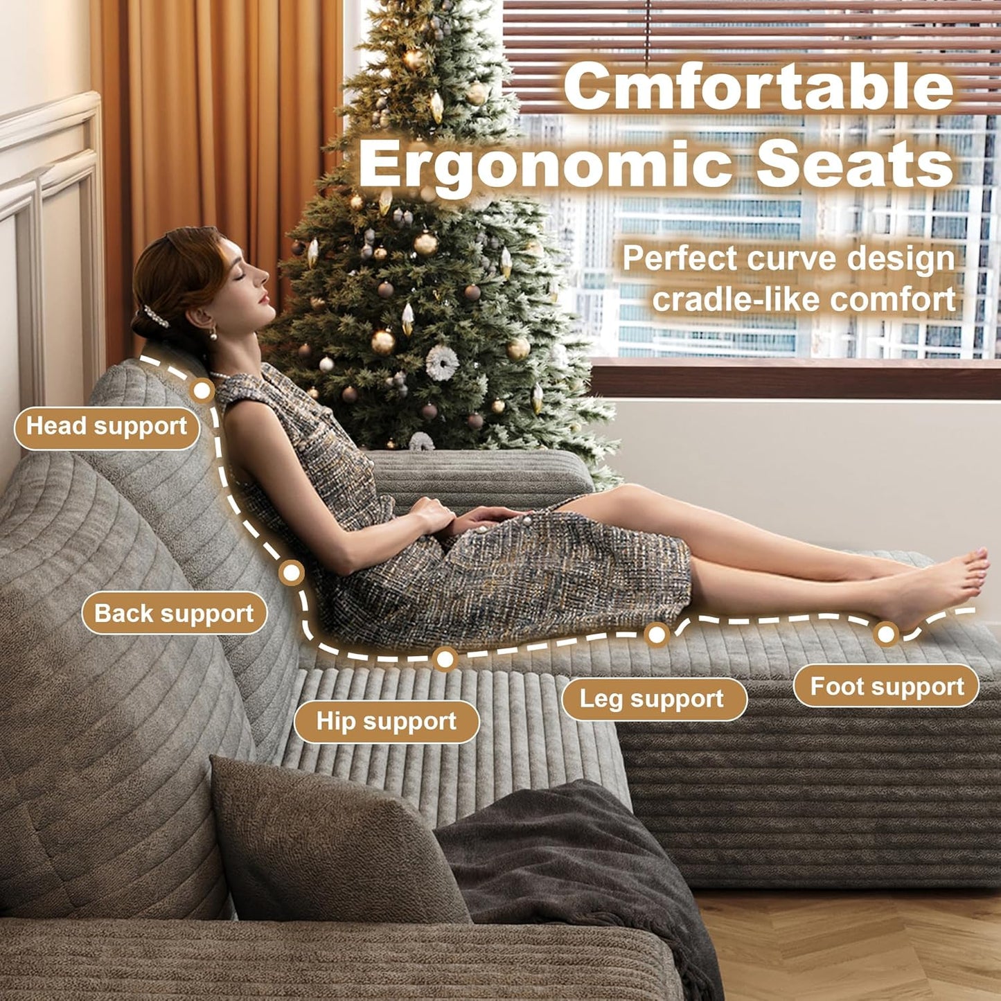 108" Sectional Couches for Living Room Modern Modular Sofa with L-Shape Couchs Upholstered Boneless