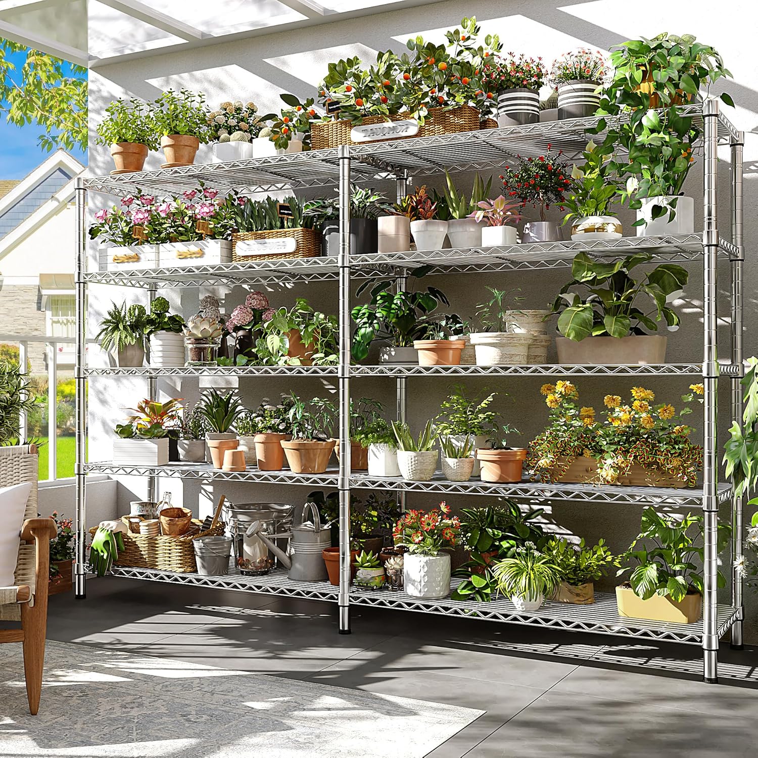 REIBII 70" W Wire Shelving Load 1500LBS, Metal Shelving 5-Tier Storage Shelves Metal Shelves for
