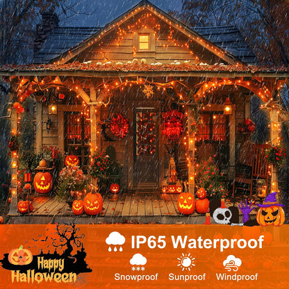 2 Pack Halloween Lights Outdoor, Total 200FT 600 LED Orange String Lights for Outside with 8 Modes