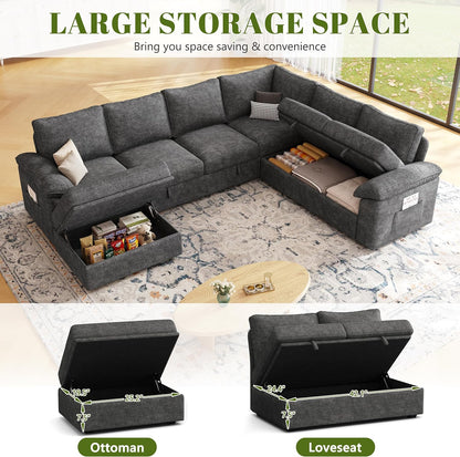 108 Inch Sectional Sleeper Sofa with Pull Out Bed,U Shaped 7 Seat Modular Sectional Sofa with