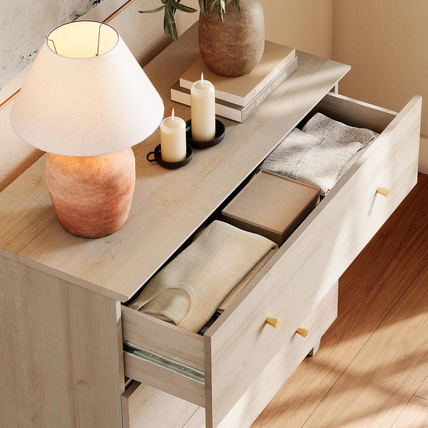 WAMPAT Dresser with 6 Drawers, Bedroom 70.8" Wide Wood Chest of Drawers, Modern Closet Storage
