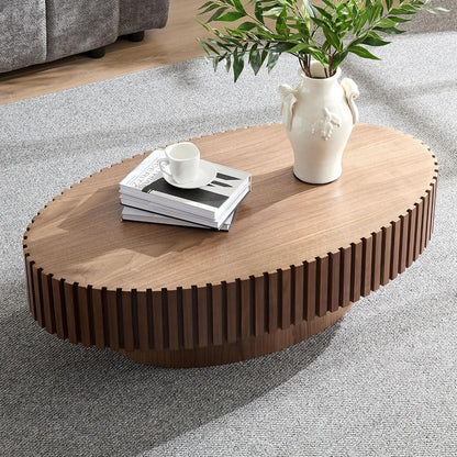 Oval Coffee Table for Living Room, Modern Fluted Coffee Tables with Pedestal Base, Handcrafted