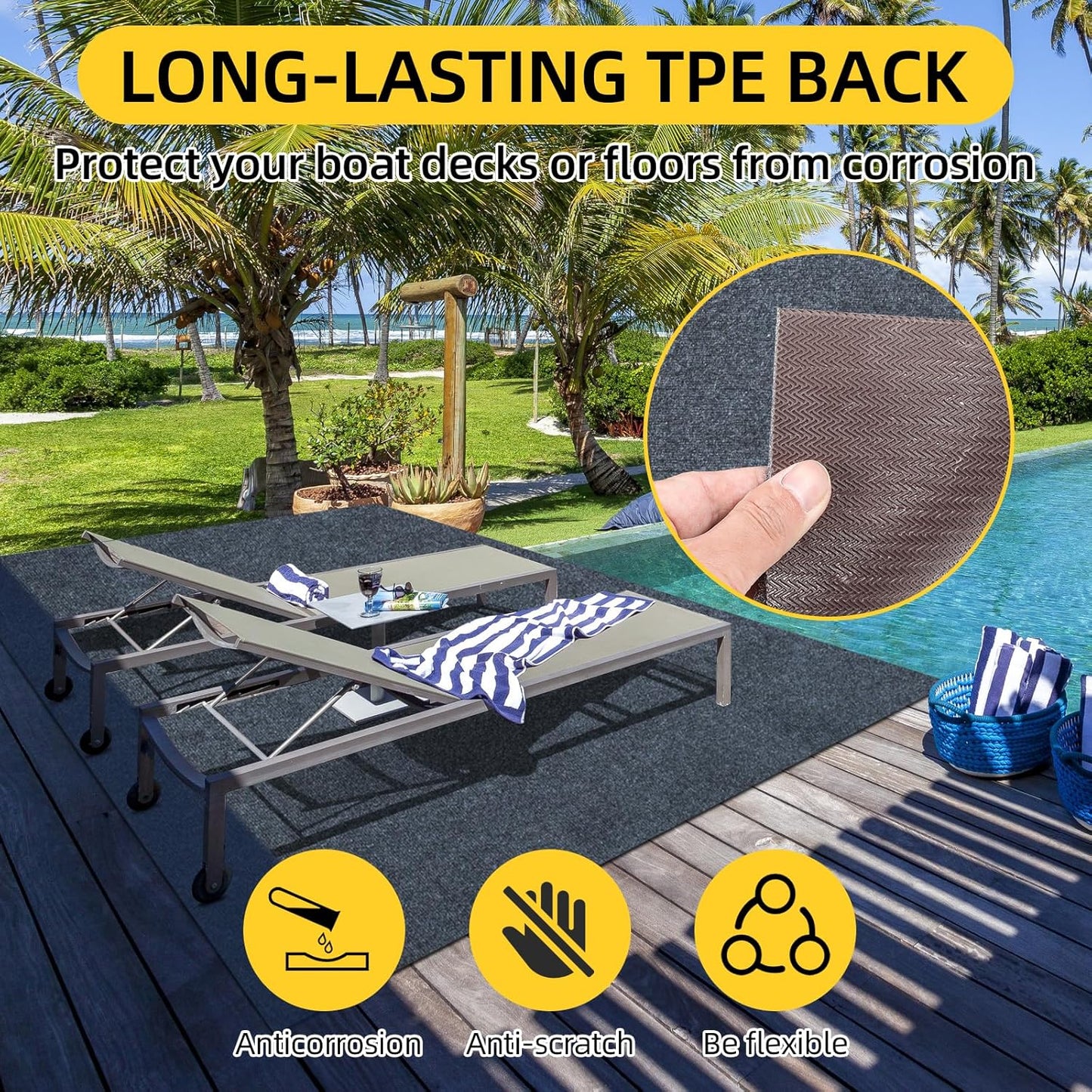 Marine Carpet,5 FT x 20 FT Dark Gray Indoor Outdoor Carpet 0.2" Thick Boat Carpet with Water-Proof
