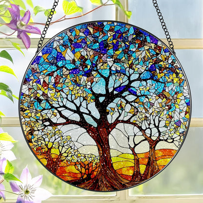 Stained Glass Window Hanging, LAOWEIKI 8'' Tree of Life Suncatcher, Stained Glass Ornament