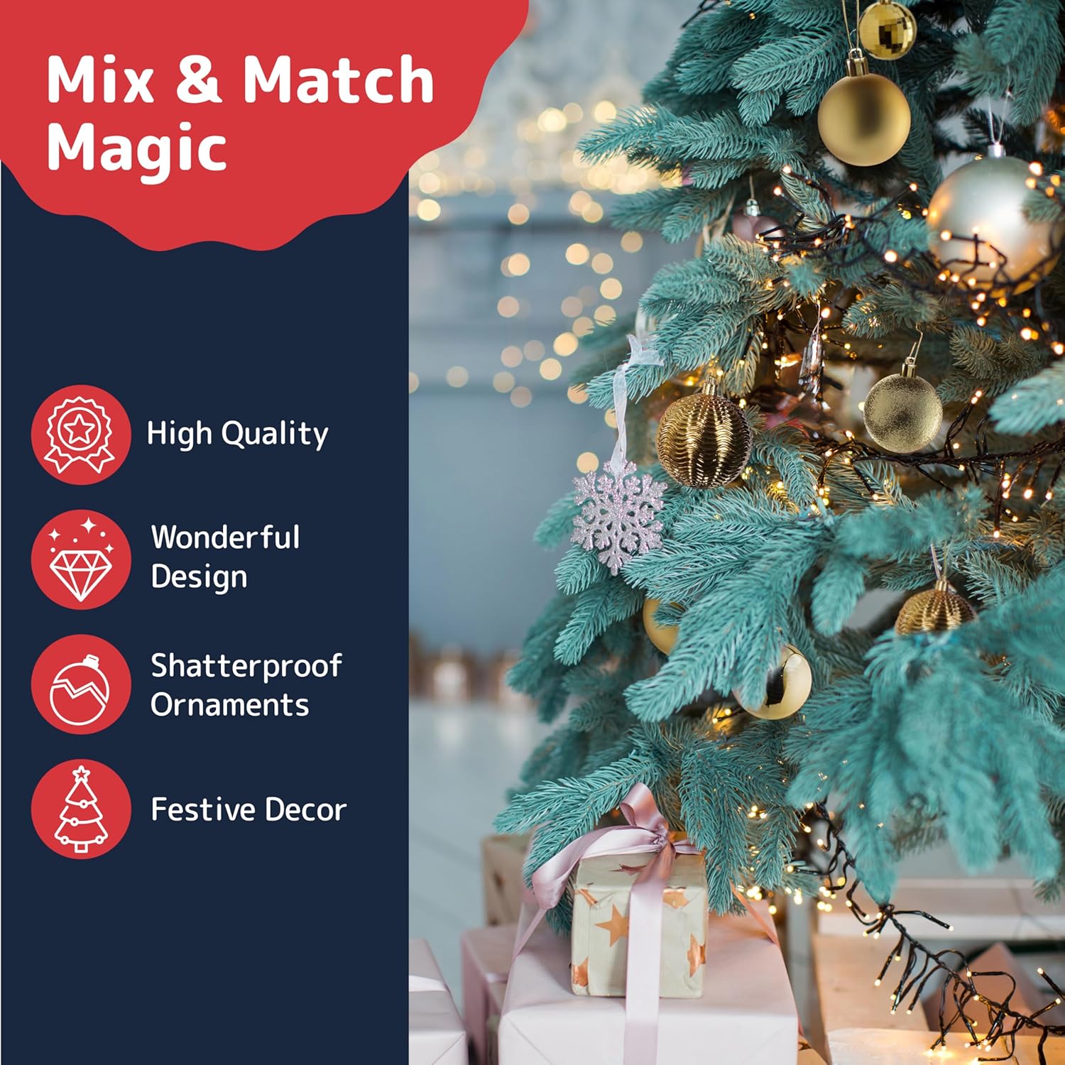 PREXTEX Christmas Ornaments Gold Set - 36-Piece Shatterproof Gold Ornaments for Christmas Tree