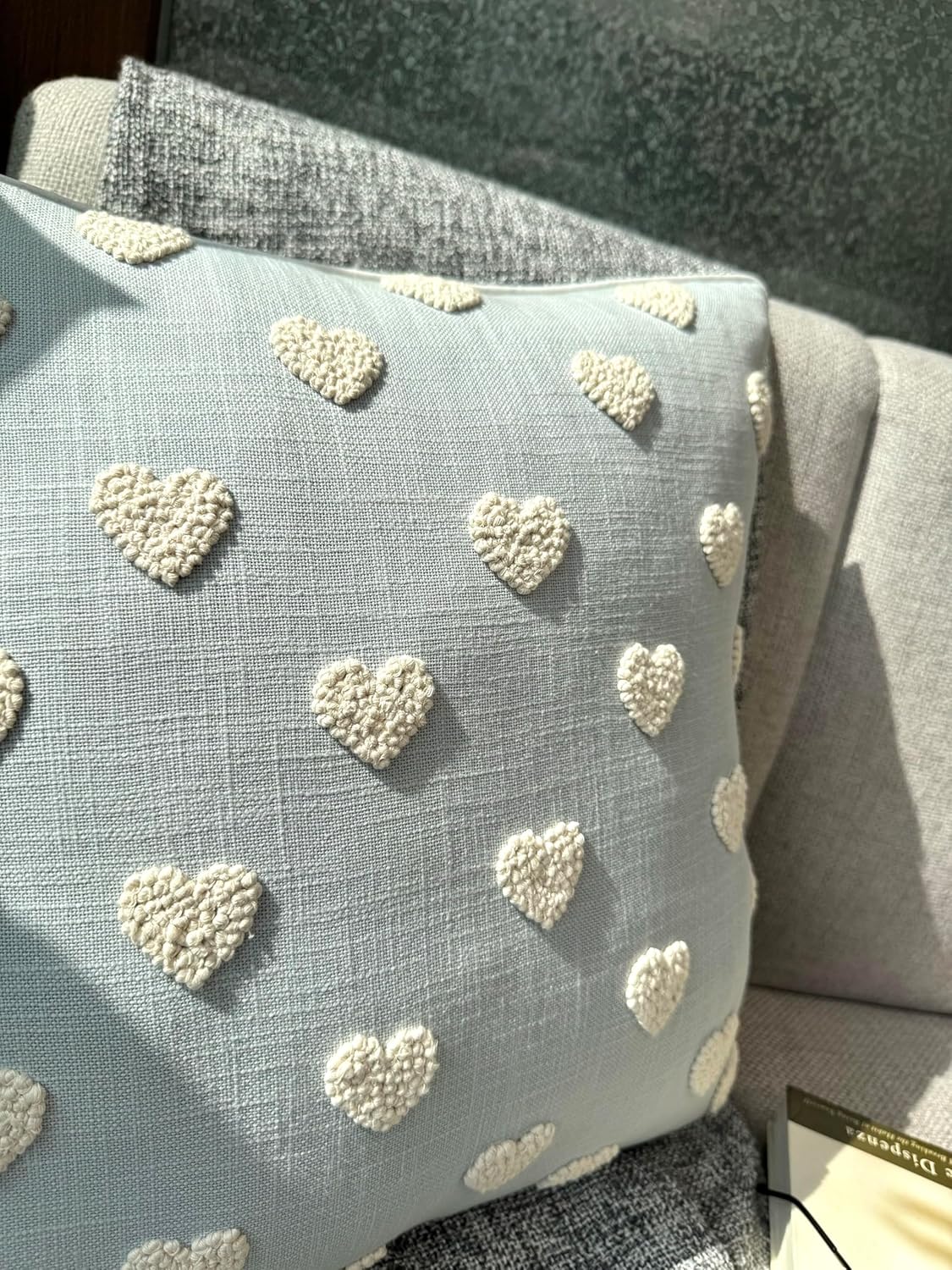 VAGMINE Hand Embroidered French Knotted Hearts Pillow Cover - 18x18 Inches Square - 100% Cotton