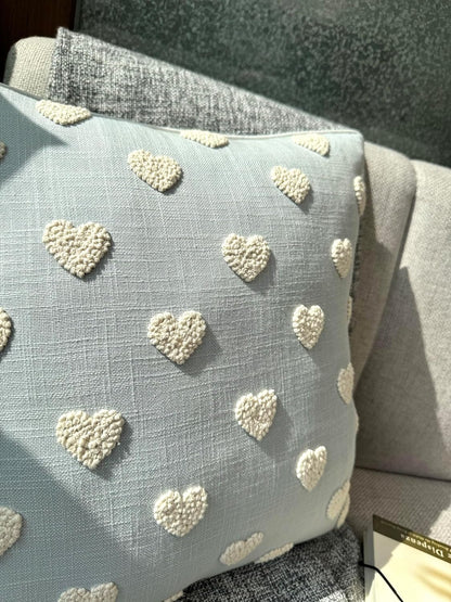 VAGMINE Hand Embroidered French Knotted Hearts Pillow Cover - 18x18 Inches Square - 100% Cotton