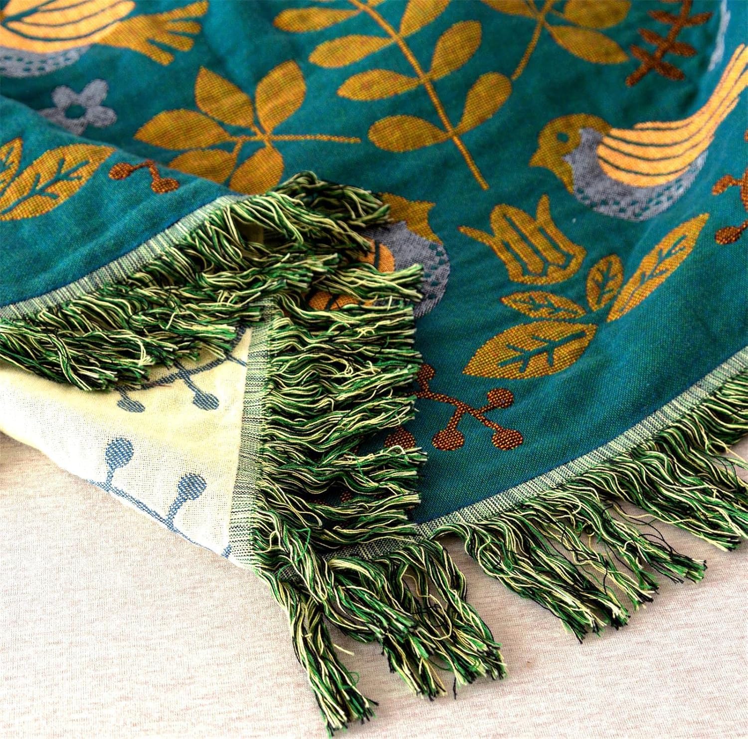 MSGKV Boho Throw Blanket 100% Cotton Blankets for Bed Couch 60''x80'', Soft Summer Blanket Travel