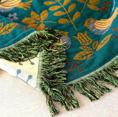 MSGKV Boho Throw Blanket 100% Cotton Blankets for Bed Couch 60''x80'', Soft Summer Blanket Travel