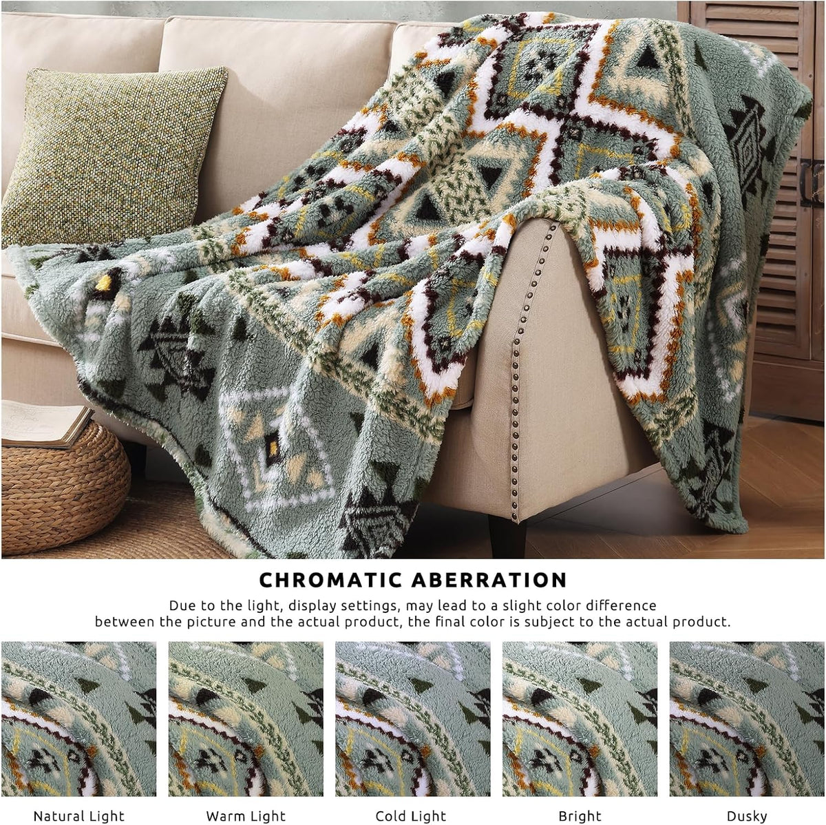 CASAAGUSTO Boho Sherpa Blanket, Aztec Twin Blanket,Ultra Soft, Warm, Cozy, Plush, Thick Fleece