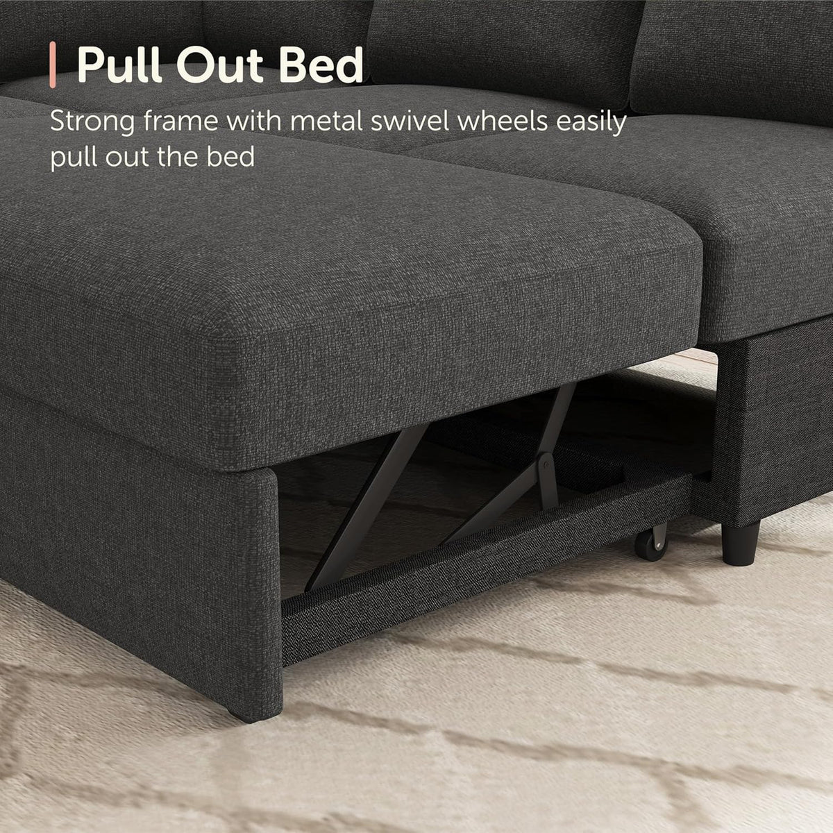HONBAY Sectional Couch with Pull Out Bed, U-Shaped Sectional Sleeper Sofa with Storage, 6 Seater