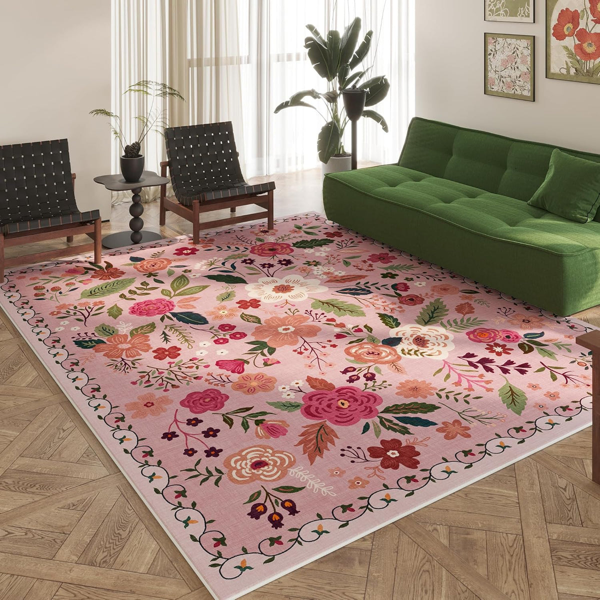 Area Rugs 8x10 Rug for Living Room Clearance Washable Boho Area Rug Non Slip Floral Vintage Low