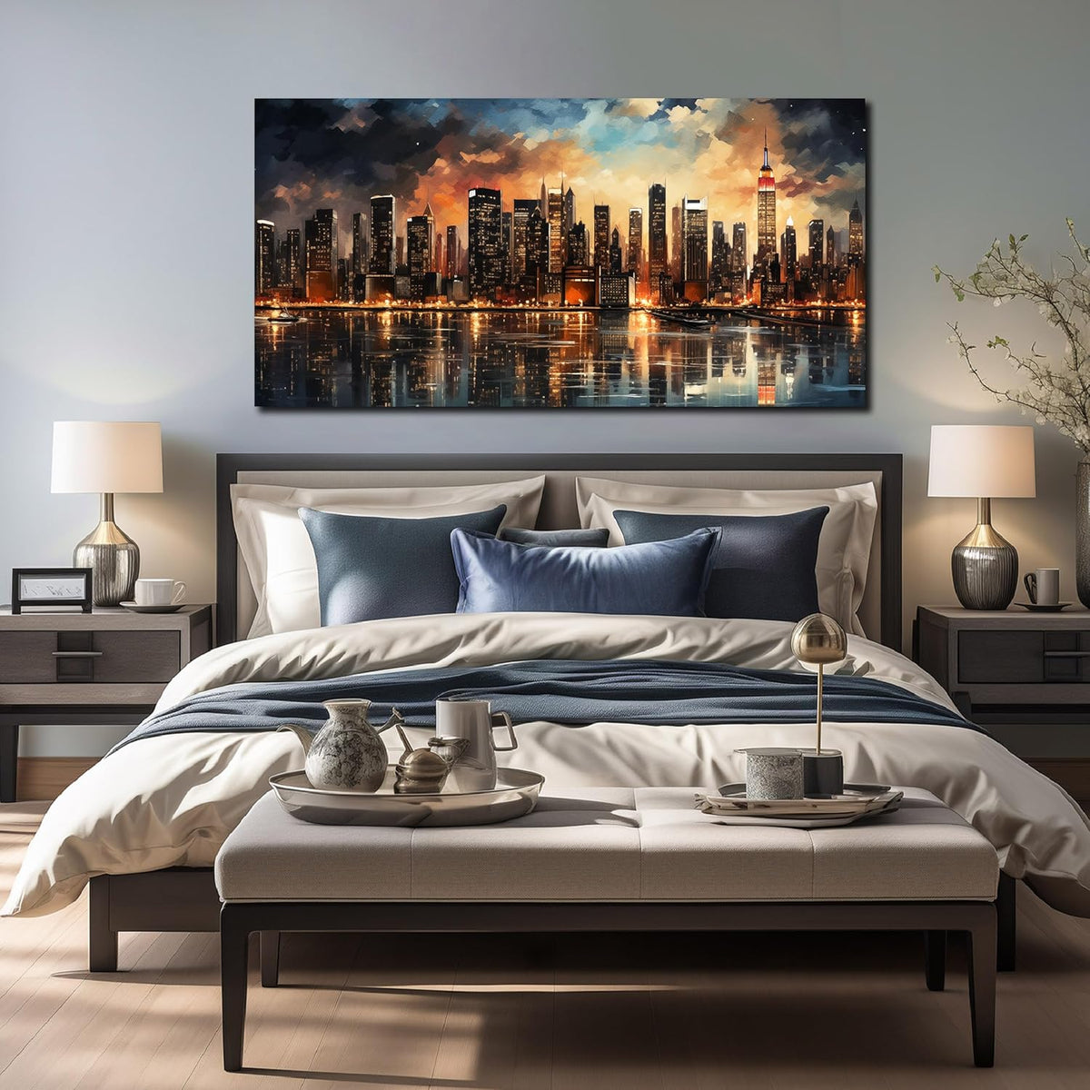 New York Skyline Wall Art for Office,Modern Living Room Wall Paintings City Wall Decor for Bedroom