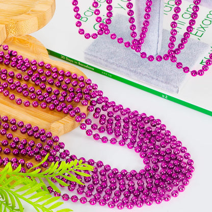 50PCS Bead Necklace, Metallic Mardi Gras Pink Bead Necklace, 33" Mardi Gras Round Beaded, Festival