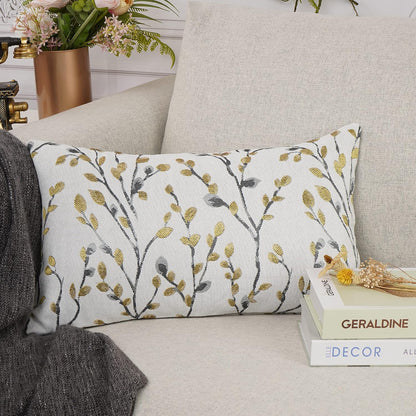 YOUR SMILE Classical Embroidery Jacquard Yellow/Gold Square Decorative Throw Pillow Case Cushion