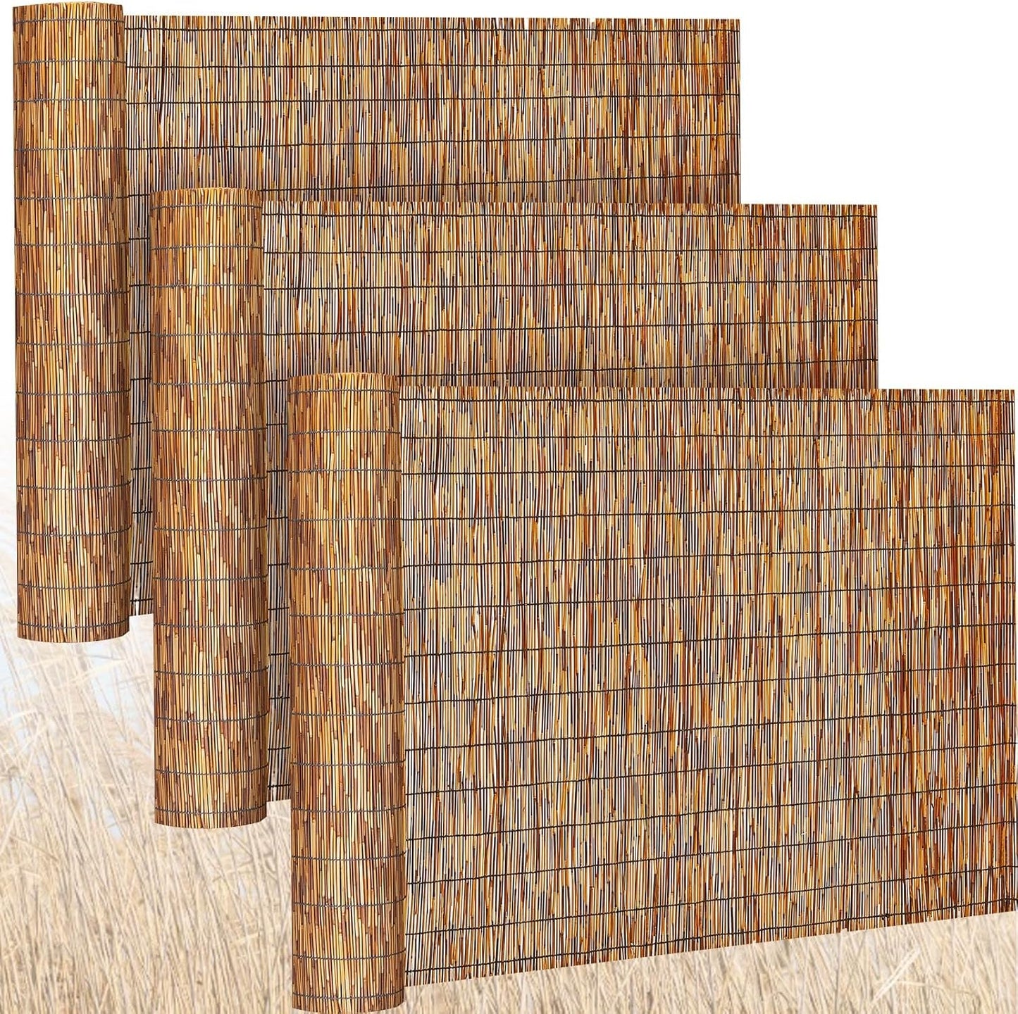 Barydat 3 Pcs 4 x 16.4 ft Bamboo Privacy Screen, Reed Fence Roller Patio Decorative Fences Reed