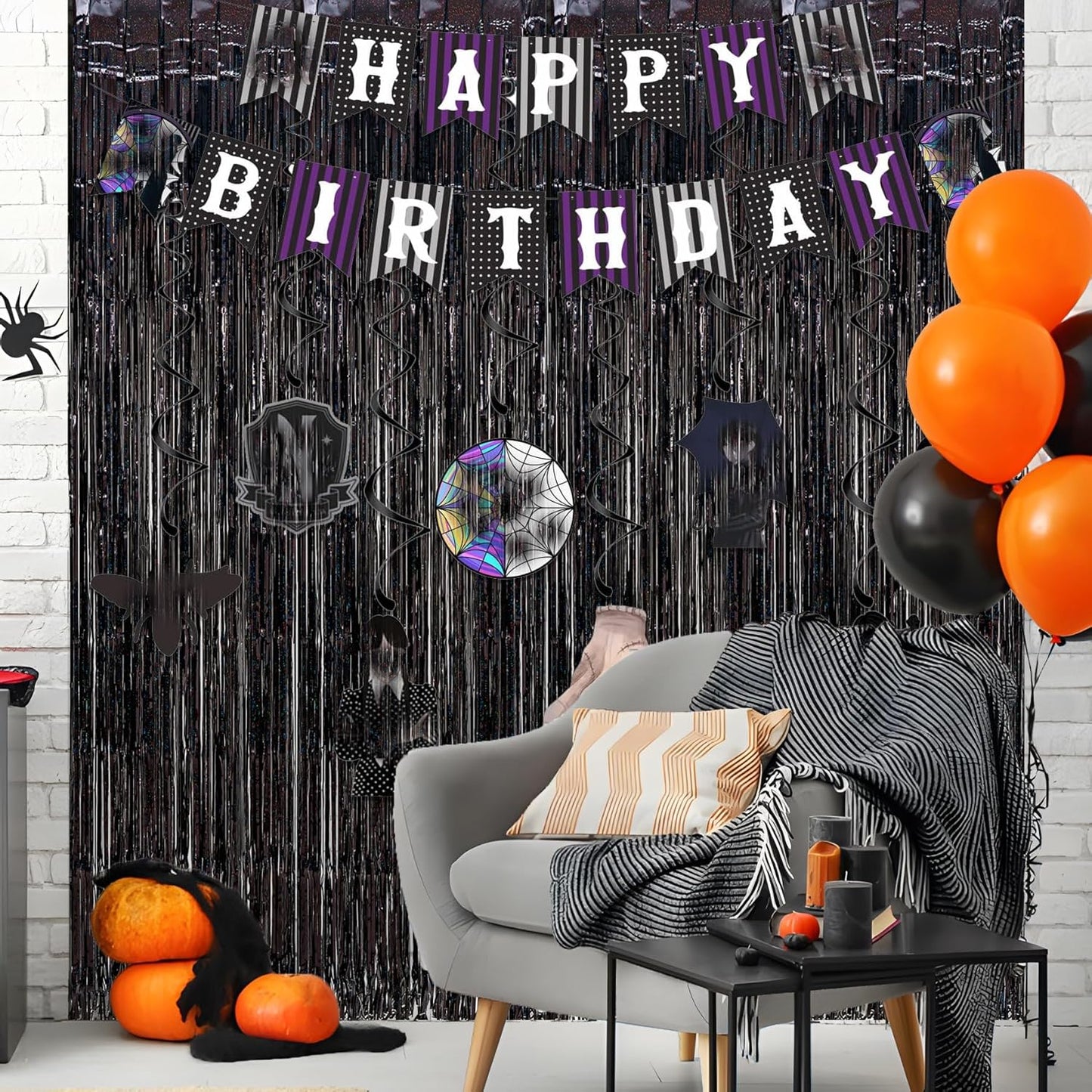 Black Tinsel Curtain Party Backdrop - GREATRIL Party Streamers Backdrop Foil Fringe Curtains for