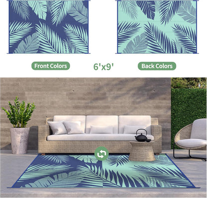 GENIMO Outdoor Rug 6' x 9' Waterproof for Patios Clearance, Reversible Outdoor Plastic Straw