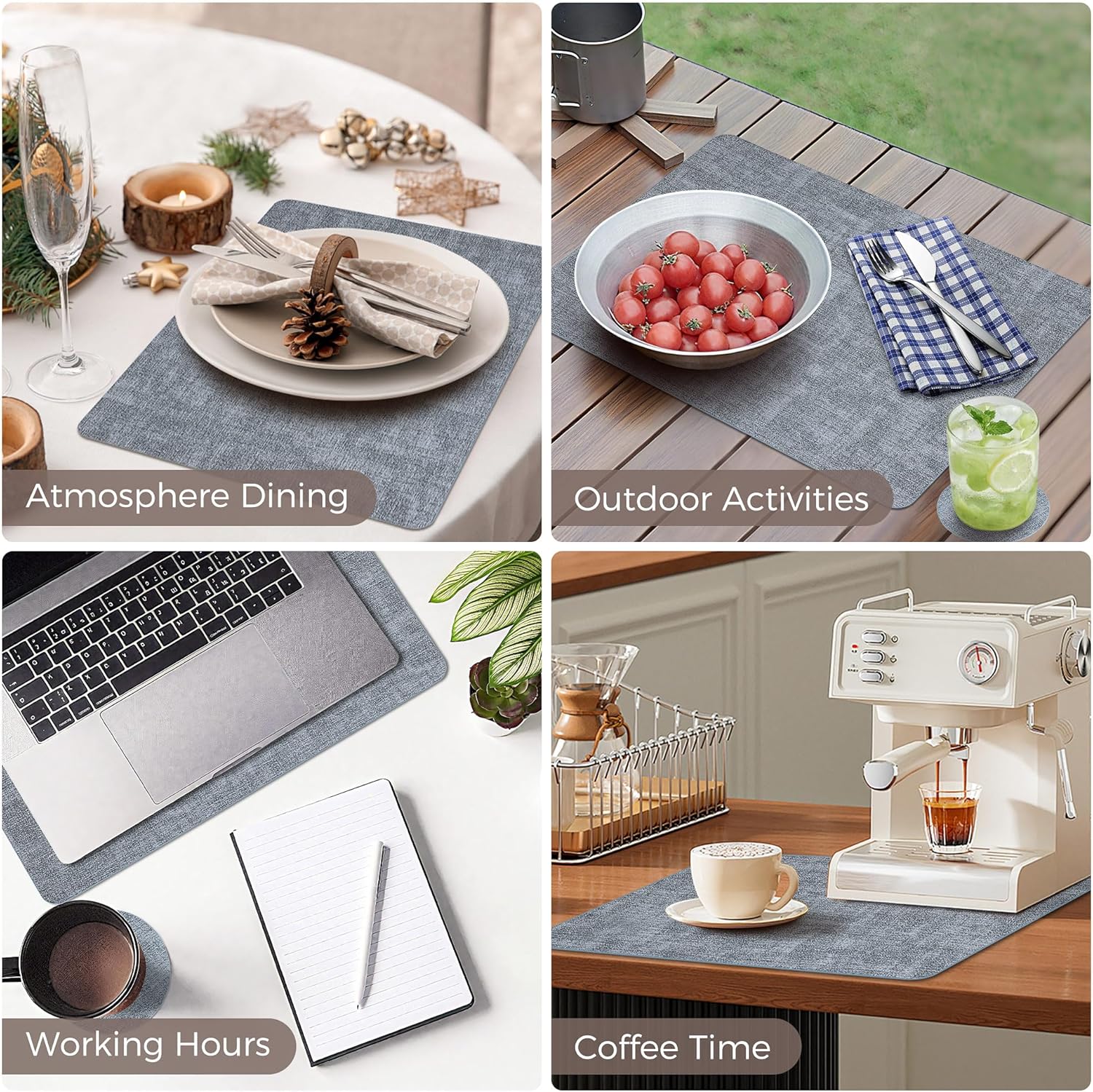 Vinyl Placemats Set of 6, Faux Leather Waterproof and Heat Resistant Place Mats, Washable Anti-Slip