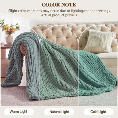 Carriediosa Chunky Knit Throw Blanket 50" X 60", 100% Hand Made Large Chenille Loop Yarn Soft