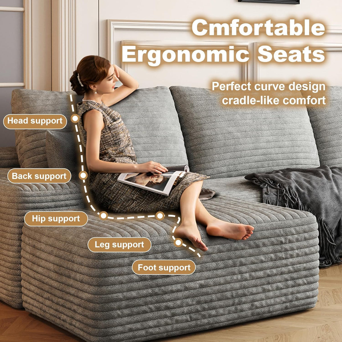 108" Sectional Couches for Living Room Modern Modular Sofa with L-Shape Couchs Upholstered Boneless