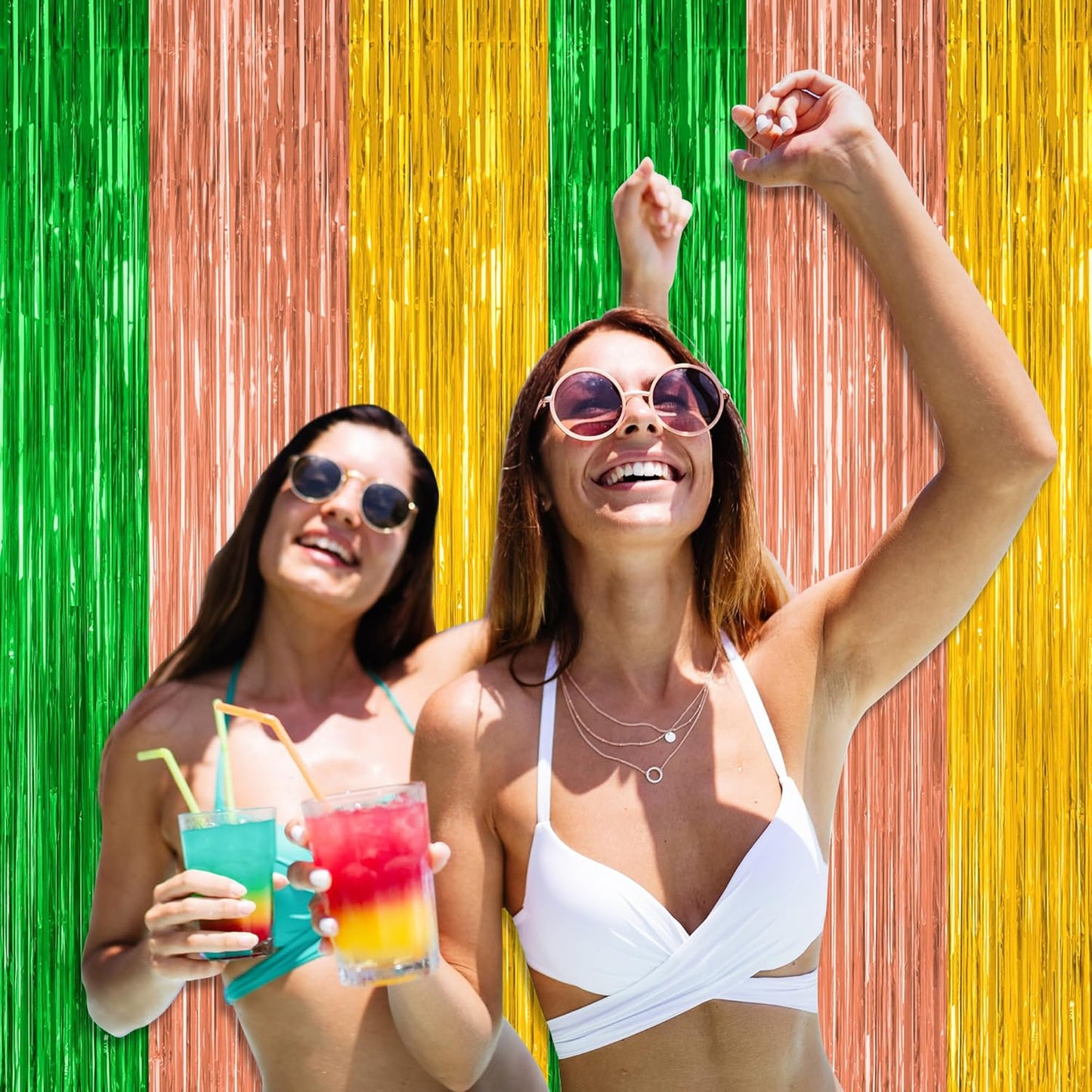 2 Pack Luau Decorations, 3.28 FT x 7.05 FT Summer Party Streamer, Green Brown Yellow Backdrop