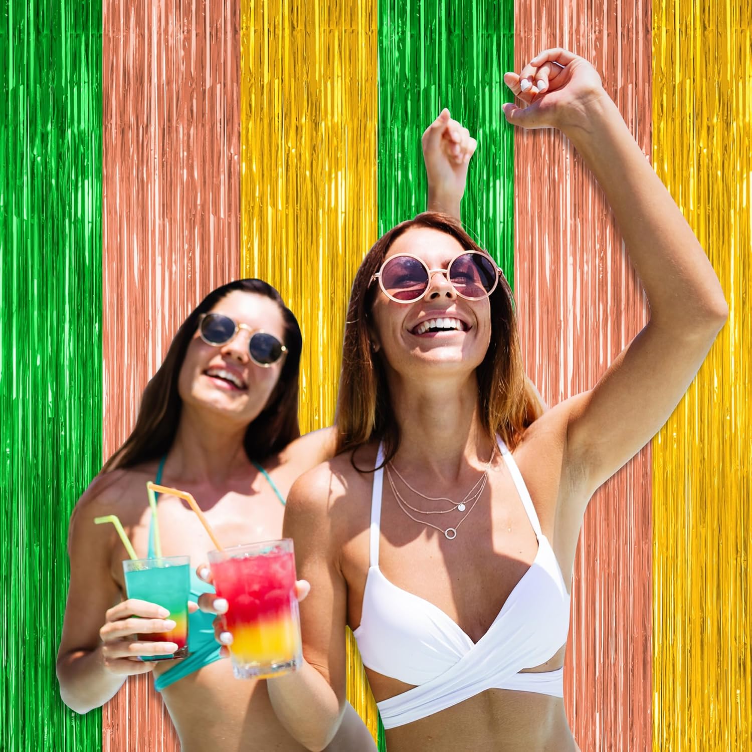 2 Pack Luau Decorations, 3.28 FT x 7.05 FT Summer Party Streamer, Green Brown Yellow Backdrop
