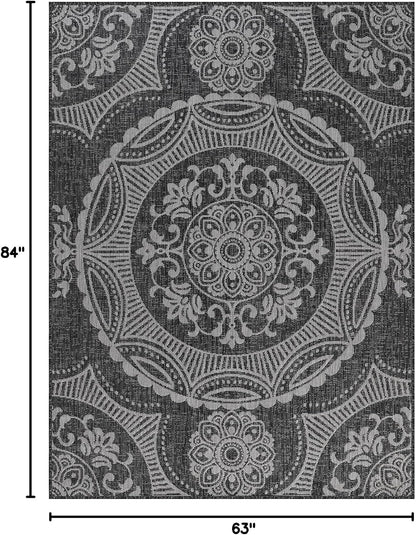 Medallion Outdoor Rug 5x7 Washable Outside Carpet for Indoor Patio Porch Waterproof Easy Cleaning