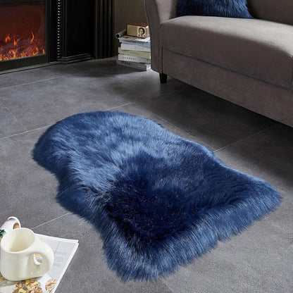 AMTOVO Faux Fur Rug, Dark Blue Small Area Rug, Fluffy Sheepskin Rug, Fuzzy Ultra Soft 2 x 3 ft Shag