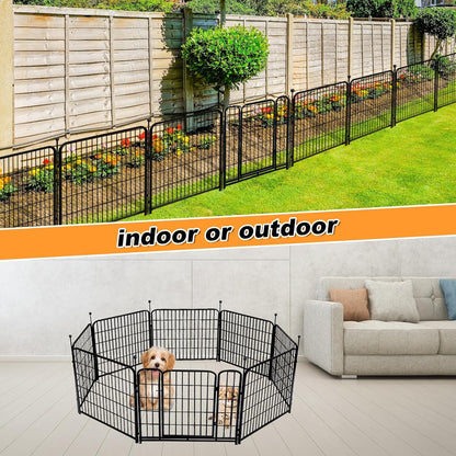 24 in(H) Decorative Garden Fences with Gate, 8 Panels Total 15.7 ft(L) Heavy Duty Iron Animal