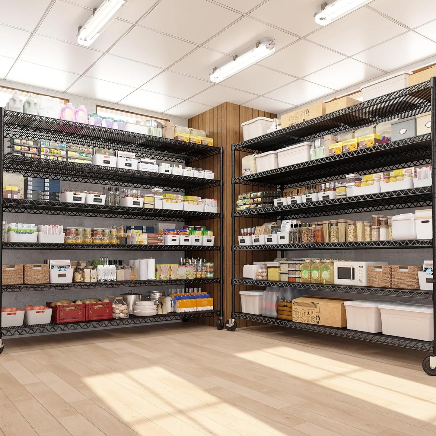 REIBII 60''W X 82.6" H Steel Heavy Duty Wire Shelving Unit with Wheels, 6-Tier Adjustable Storage