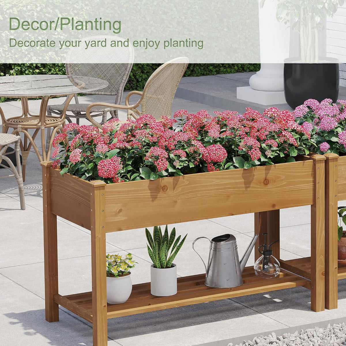 GHWIE Raised Garden Bed with Shelf,Elevated Wooden Planter Box with Legs,Garden Planter for