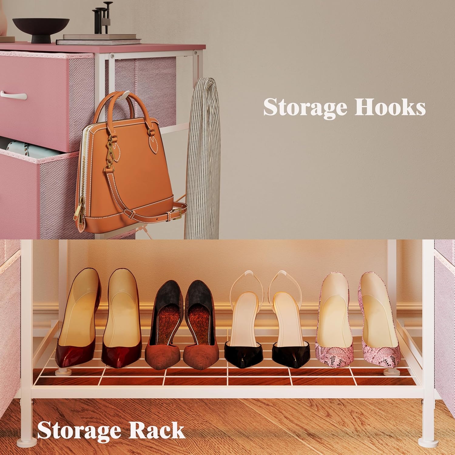 LUMTOK 2-in-1 Dresser with Hanging Rack, 10 Drawers Dresser for Bedroom,Dressers with Fabric