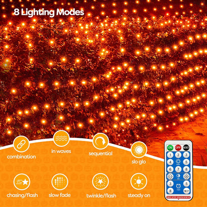WBao Solar Halloween Lights Outdoor, 200LED 8.4ft x 5.2ft Halloween Net Lights with Remote, 8
