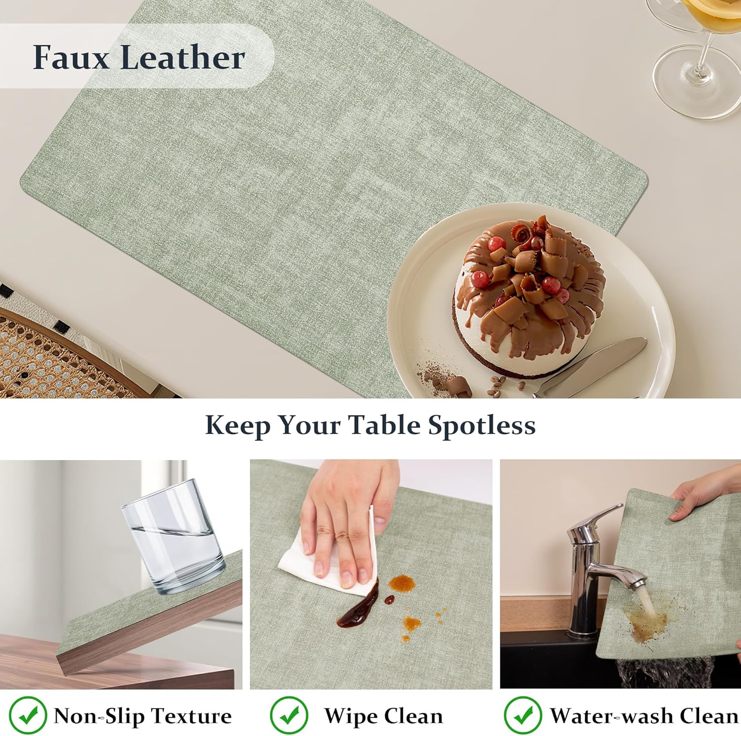 FROMHEART Faux Leather Placemats Set of 8–Waterproof,Heat/Oil Stain-Resistant PU Table