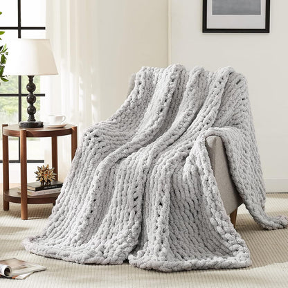 L'AGRATY Chunky Knit Blanket Throw: 80''x90'' Chenille Chunky Knitted Throw Blanket for Bed Couch