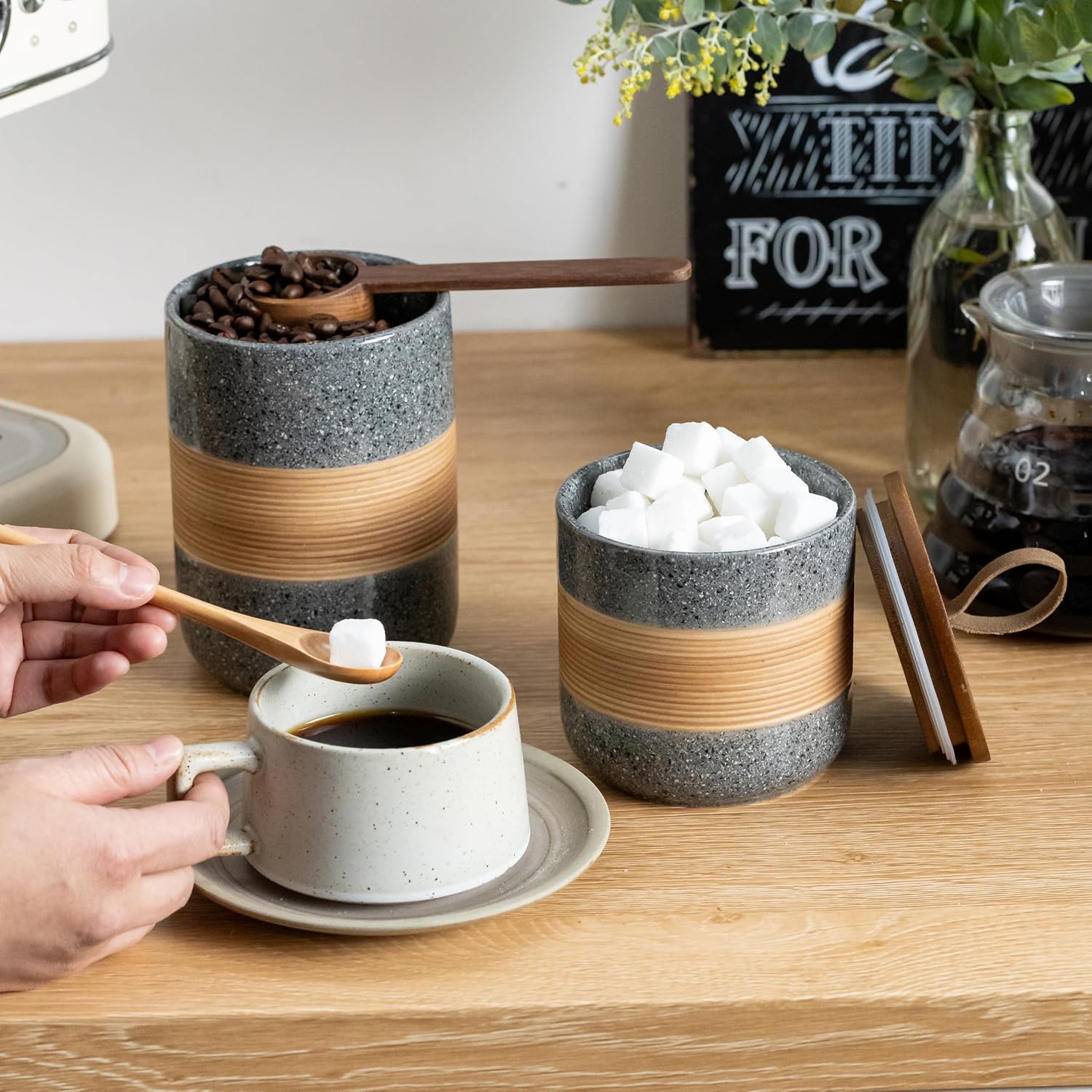 Small Ceramic Jar with Lid, Coffee Container, Coffee Canisters with Airtight Lids Kitchen Food