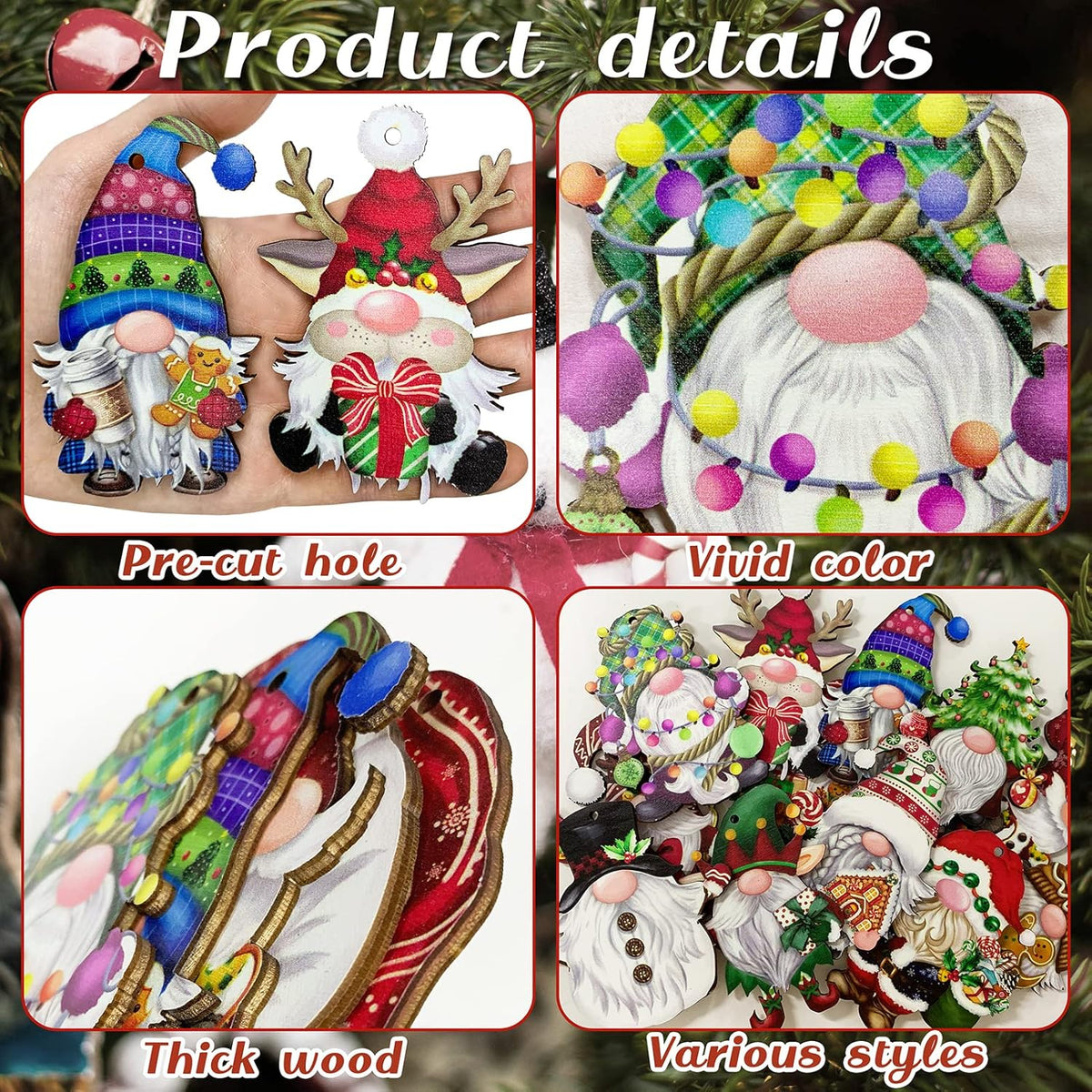 24 Pieces Christmas Gnome Wooden Ornaments Wood Hanging Decorations for Christmas Tree Santa Clause