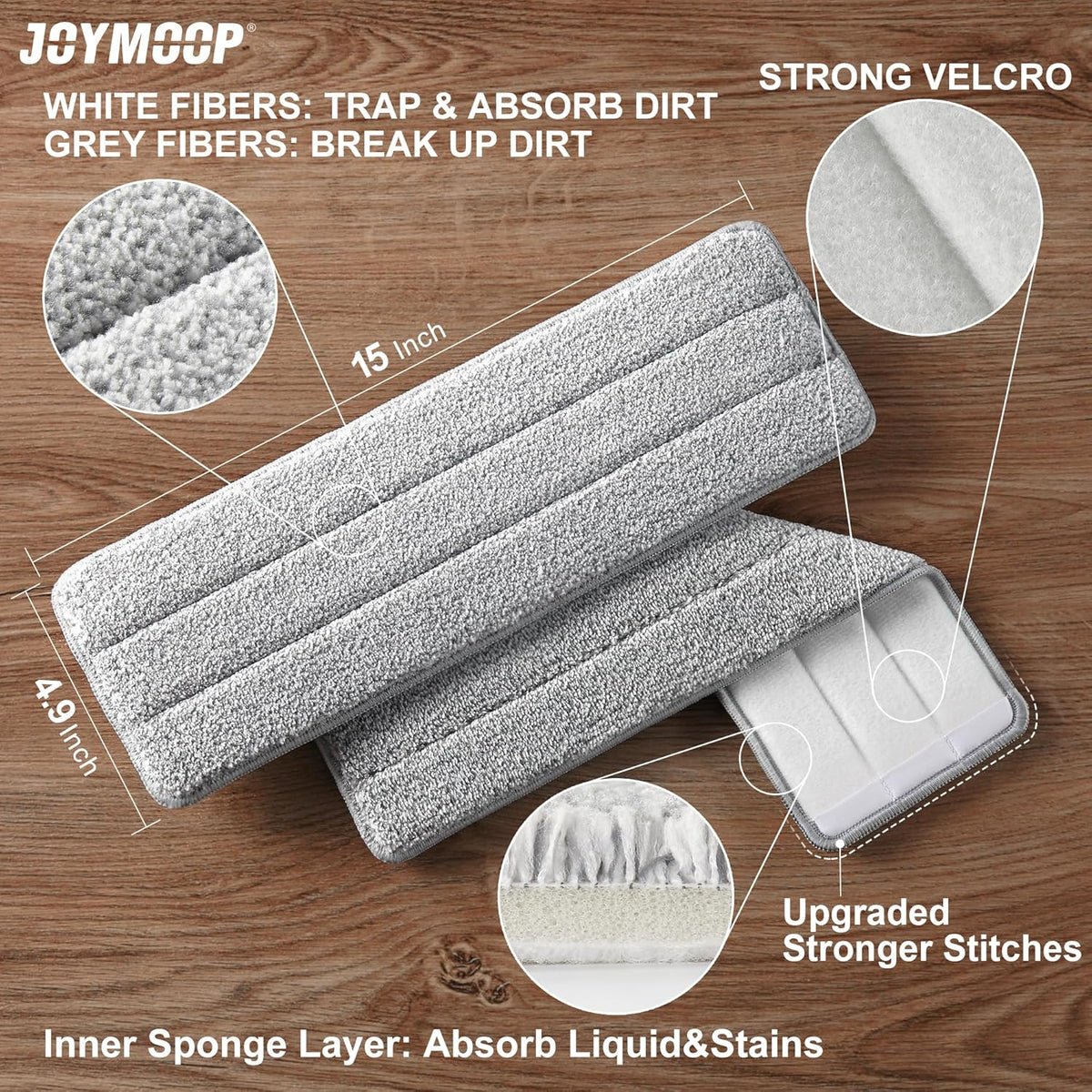 JOYMOOP Flat Mop Pads, Microfiber Mop Cleaning Pads, Washable Pads, Pads Replacement for JOYMOOP