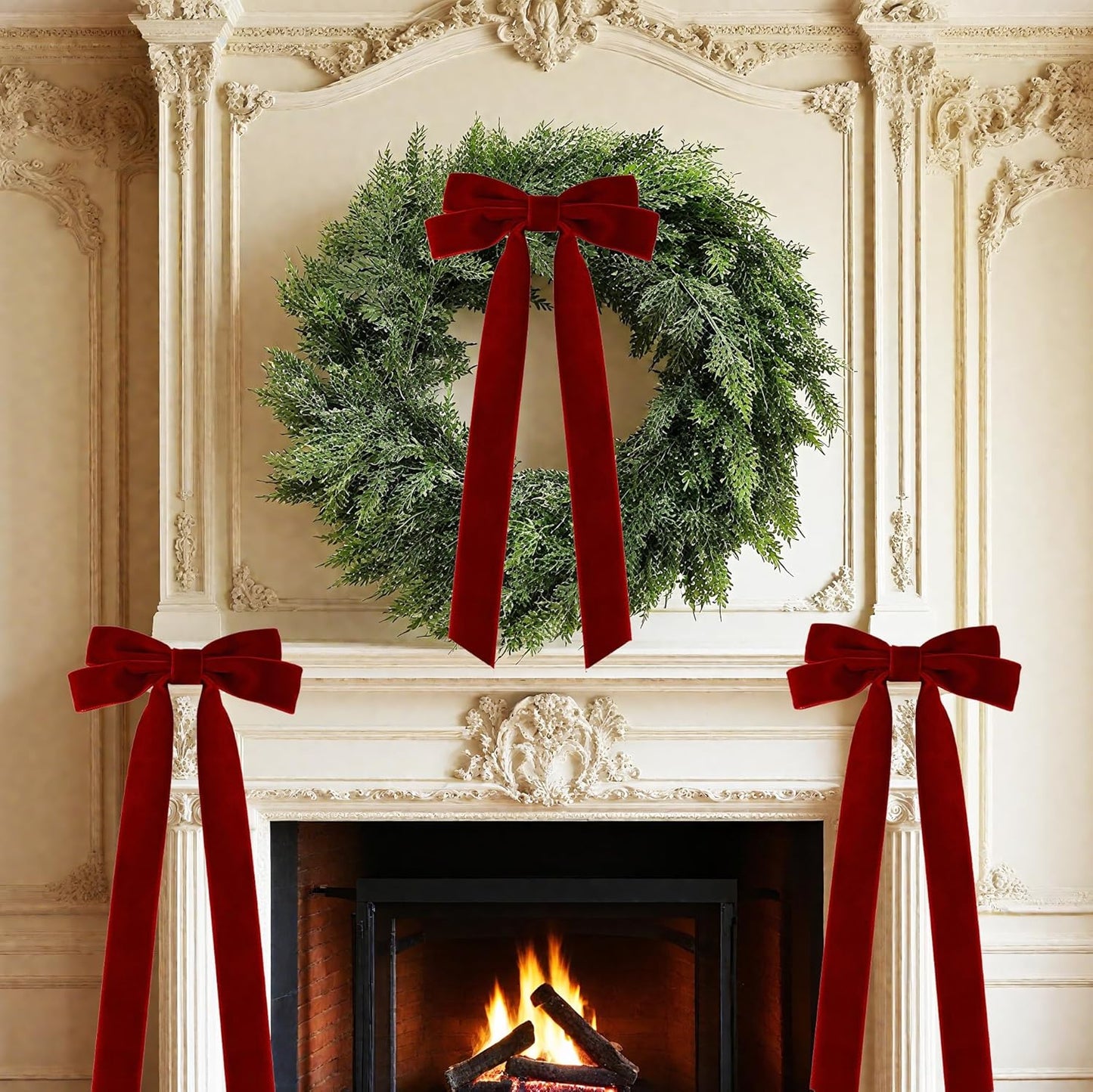 Senjie Velvet Large Christmas Bows for Staircase Garland Wreath, 20in x 8in Vintage Ribbon Bows