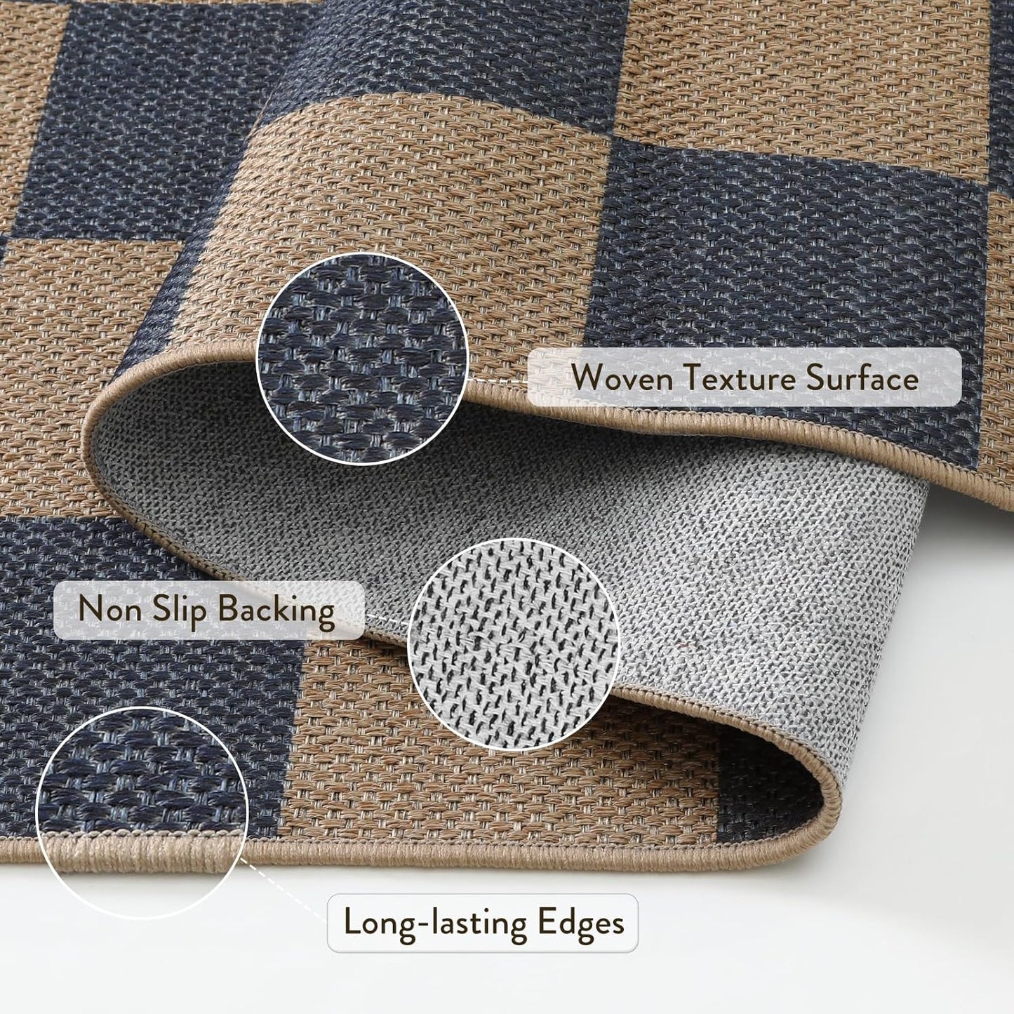 Lahome Checkered Easy Jute Indoor Outdoor Carpet, 3x5 Washable Rugs for Entryway Living Room