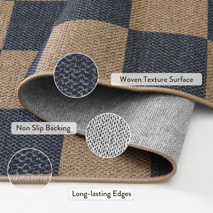 Lahome Checkered Easy Jute Living Room Rugs, 5x7 Dining Room Office Rug Farmhouse Outdoor Patio