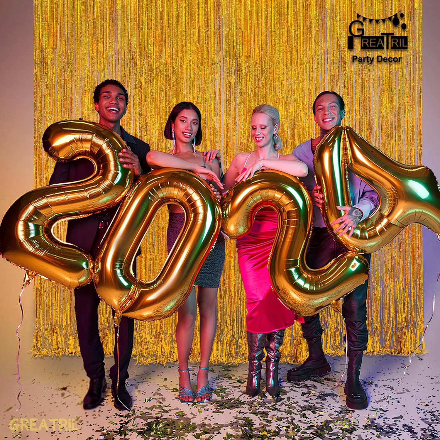 Gold Fringe Curtain Tinsel Backdrop - GREATRIL Foil Fringe Curtain Party Streamers for Prom 2026