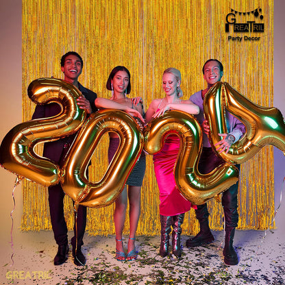 Gold Fringe Curtain Tinsel Backdrop - GREATRIL Foil Fringe Curtain Party Streamers for Prom 2026