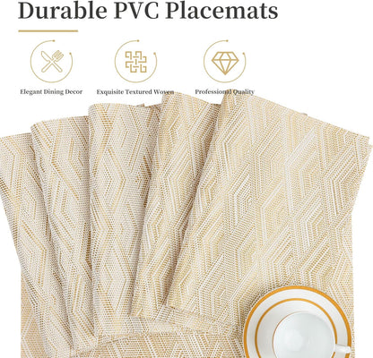 Vinyl Plastic Placemats Set of 6 Washable Heat Resistant Non-Slip Elegant Indoor Outdoor Kitchen