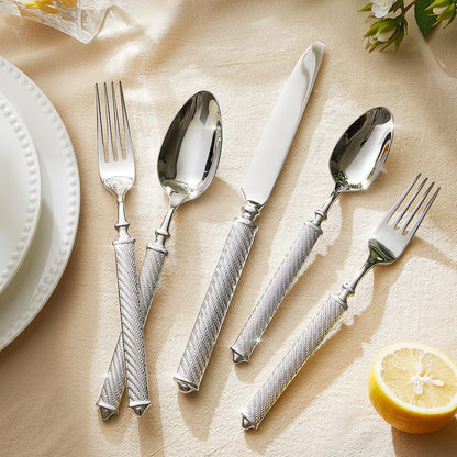 KINGSTONE Retro Rope-Pattern Silverware Set, 20-Piece Flatware Set Cutlery Set Forged with